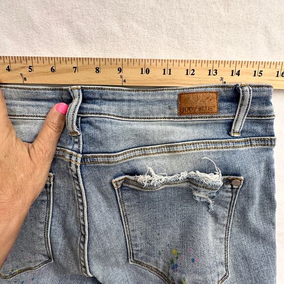 Judy Blue jeans boyfriend distressed paint spots distressed purpose size 11 / 30 - Picture 10 of 13